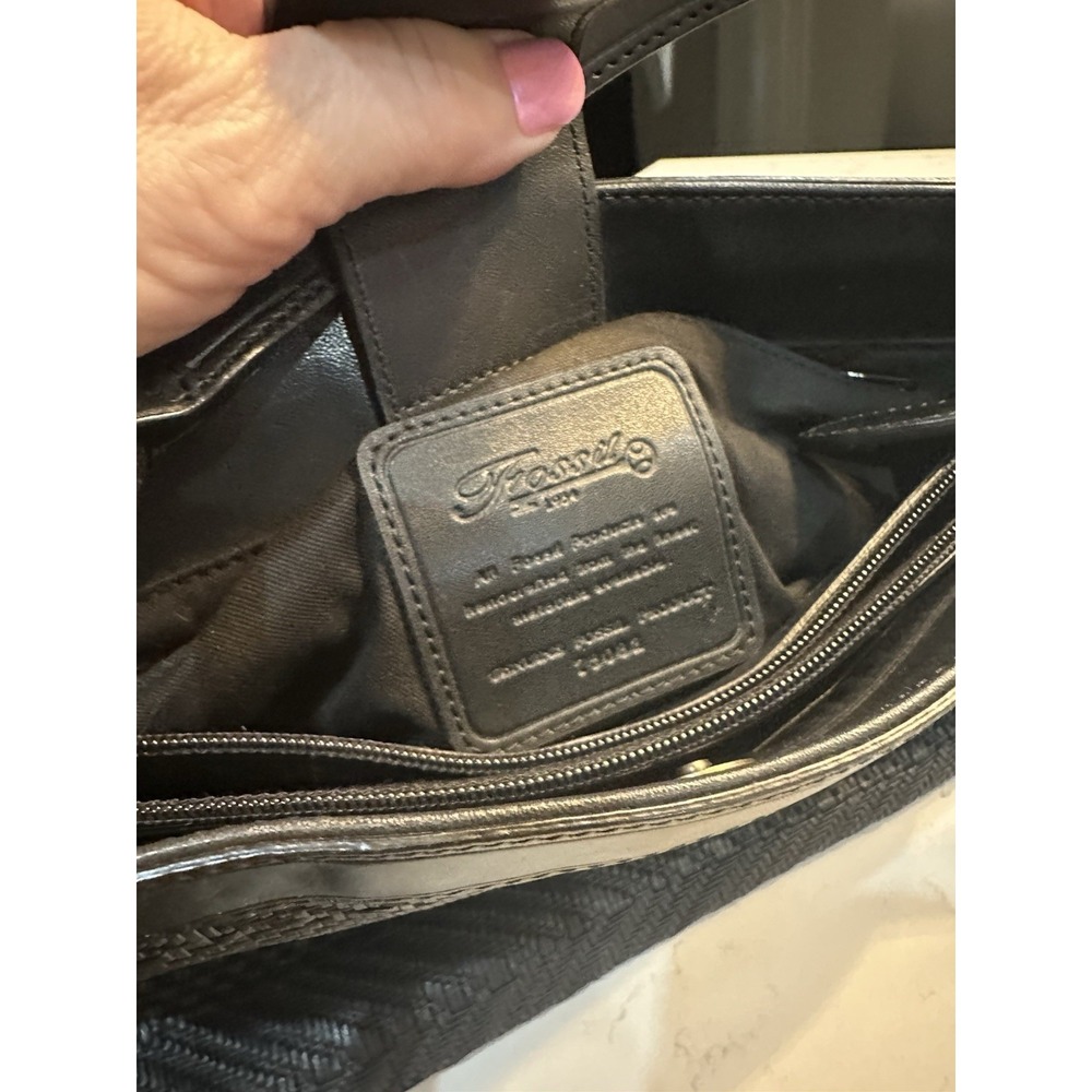 Vintage 1990's Fossil Shoulder Woven Black Leather Shoulder Bag - Picture 10 of 11